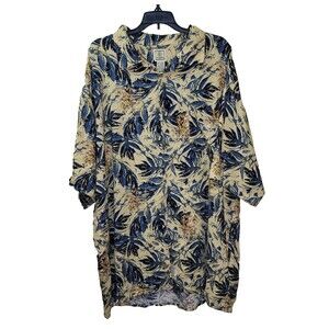 Morro Bay Mens Hawaiian Shirt XXL Yellow / Blue Flora Button Up S/S  Viscose